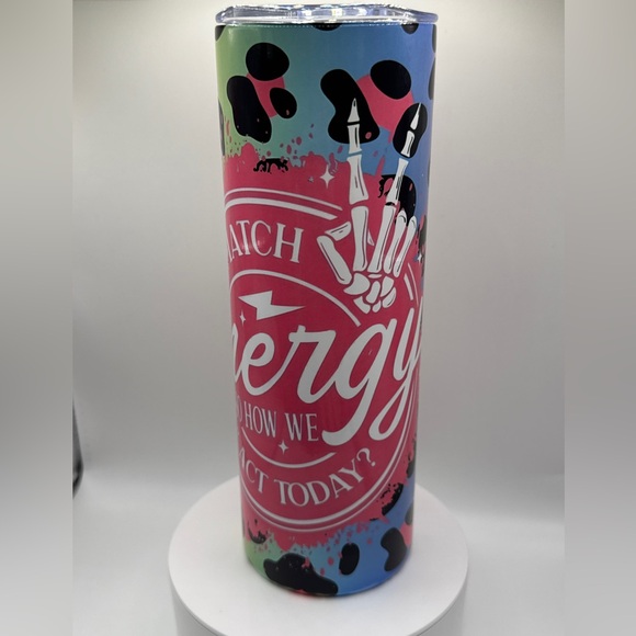 20oz “I Match Energy” Tumbler – Rainbow Leopard Print Stainless Steel Cup - Picture 3 of 3